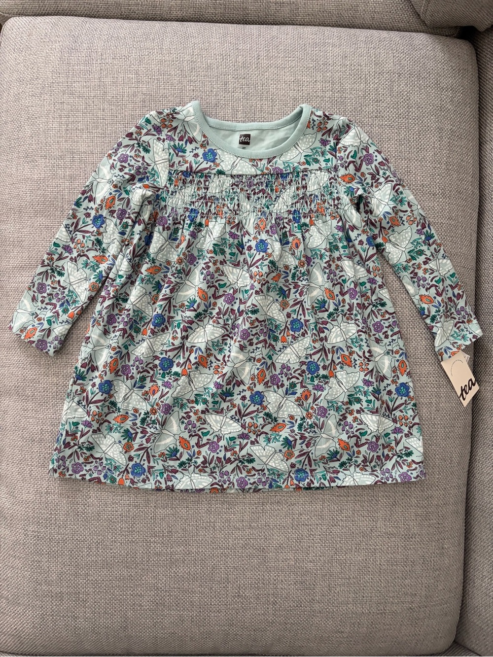 NWT Tea Collection Smocked Empire Baby Dress, 3T, Iznik Moth Floral